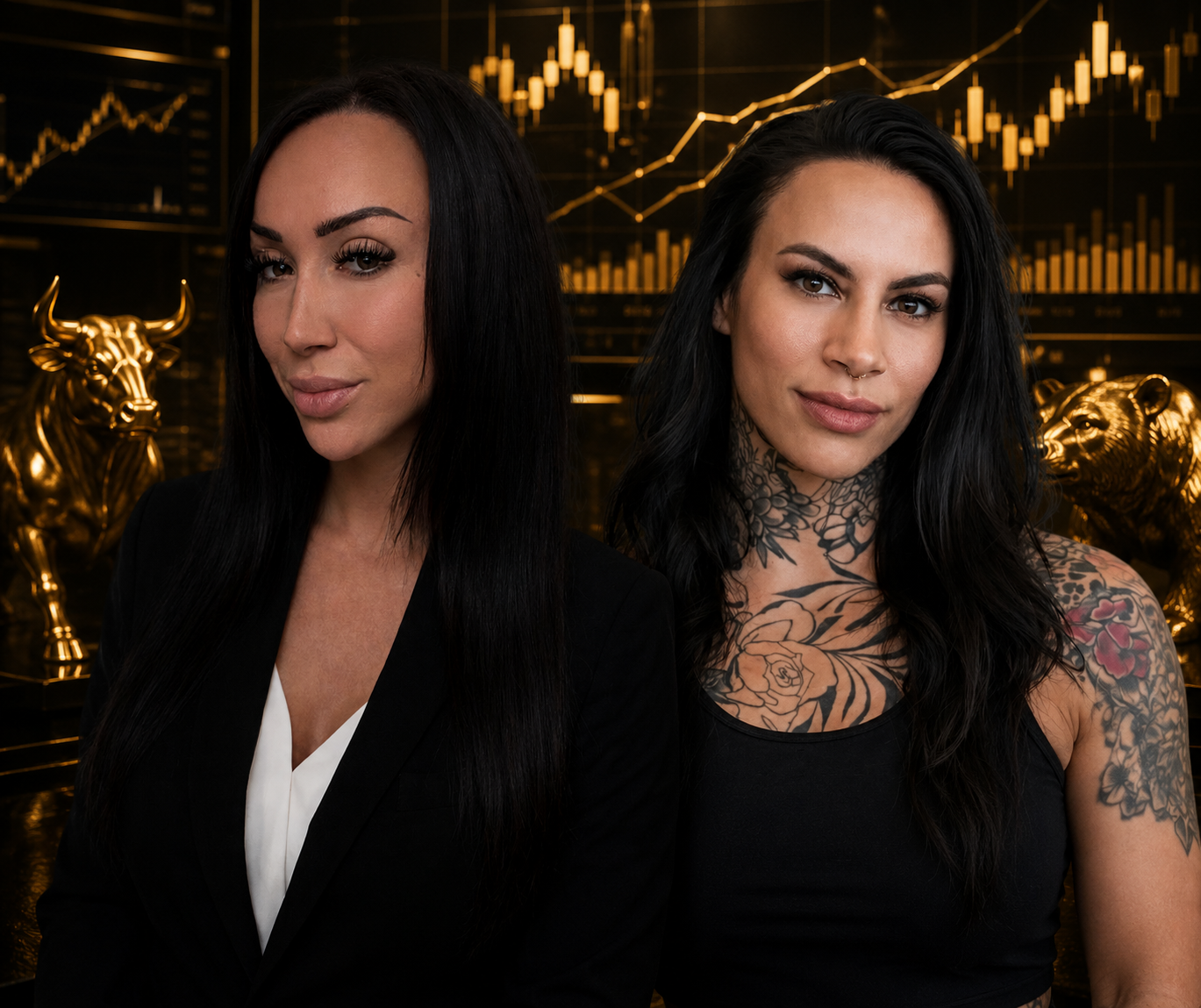 Founders of Gold Society in a private trading lounge with market screens